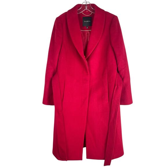 Talbots Wool Blend Belted Long Coat Removable Fur Collar Red Size 6 - Picture 4 of 10